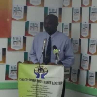 President of the St. Vincent Teachers' Co-op. Credit Union Mr. Cecil Charles delivering greetings at the morning's proceedings