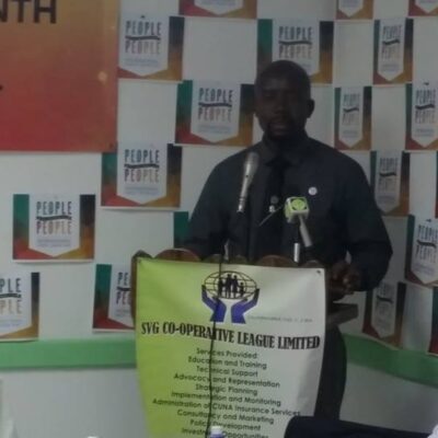 President of the St. Vincent Police Co-op. Credit Union Mr.Junior Simmons delivering greetings at the morning's proceedings