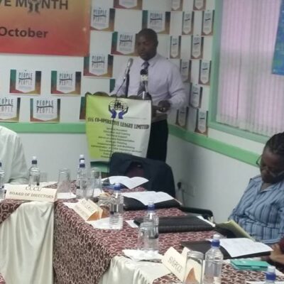 President of the Kingstown Co-op. Credit Union Mr. Colin John delivering greetings at the morning's proceedings