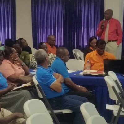 Bro. Kelvin Pompey President of the SVG Co-operative League Ltd makes a contribution to the morning's discussion