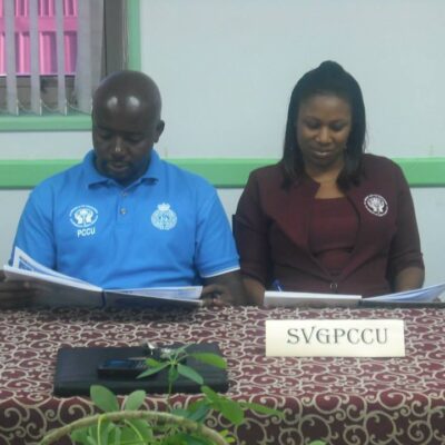 Representatives of the SVG Police Co-operative Credit Union Ltd, L-R - Bro. Junior Simmons - President and Sis. Seymonde Mulcaire - Manager.