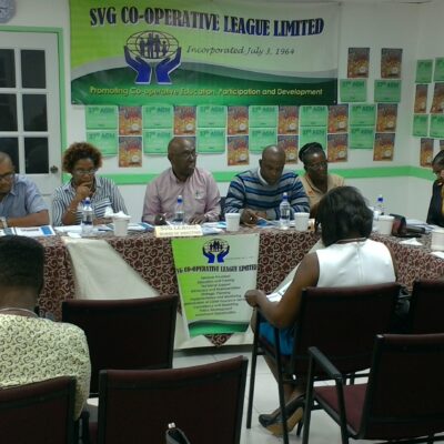 Head Table - SVG Co-operative League Ltd Board of Directors, L-R - Bro. Jerold Jackson – Director, Bro. Collin May - Treasurer, Sis. Susan Clarke - Secretary, Bro. Dwight Lewis - President, Bro. Harold Lewis - Vice President, Sis. Gwendolyn Burgin - Director.