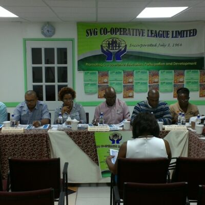 Head Table - SVG Co-operative League Ltd Board of Directors, L-R - Bro. Jerold Jackson – Director, Bro. Collin May - Treasurer, Sis. Susan Clarke - Secretary, Bro. Dwight Lewis - President, Bro. Harold Lewis - Vice President, Sis. Gwendolyn Burgin - Director.